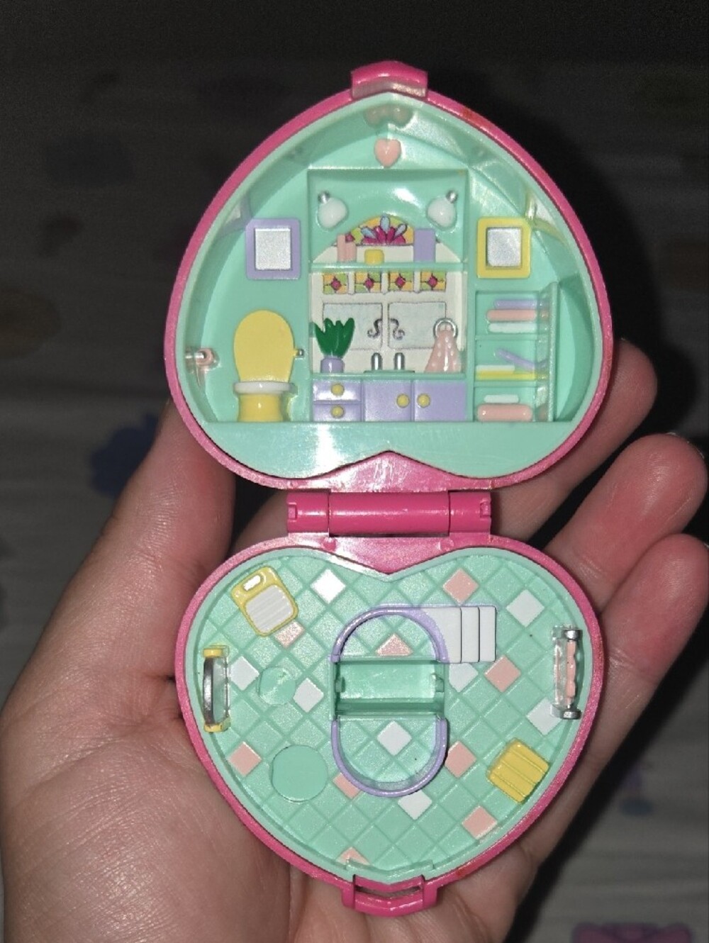 💖 VTG 1991 Bluebird Polly Pocket "Bathtime Fun" Ring Case Compact ONLY EUC 🛁✨